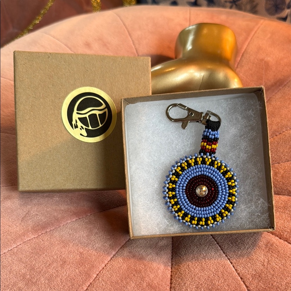 Blue and Yellow Key Holder with Beaded Design